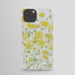 yellow buttercup flowers filed watercolor  iPhone Case