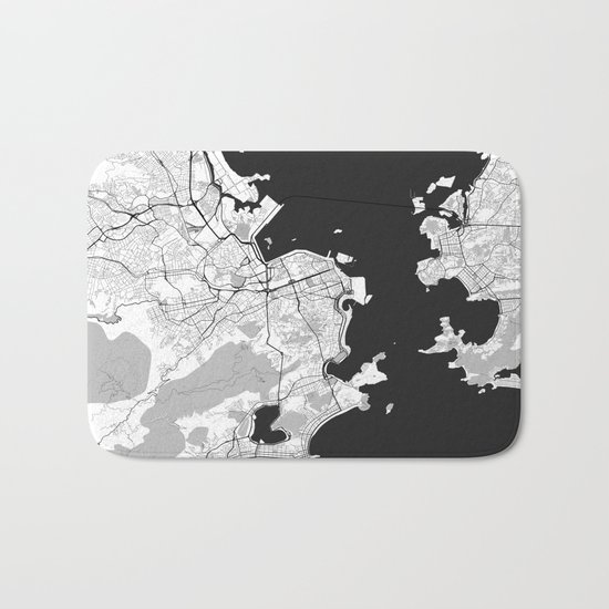 Rio de Janeiro City Map Gray Bath Mat