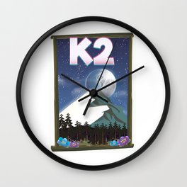 K2 Mountain travel poster Wall Clock | Snowcappedmountain, K2Mountain, Graphicdesign, K2Tallmountain, Moonmountain, Largemoon, Mountain, Aisa, K2Secondtallest, Landscape 