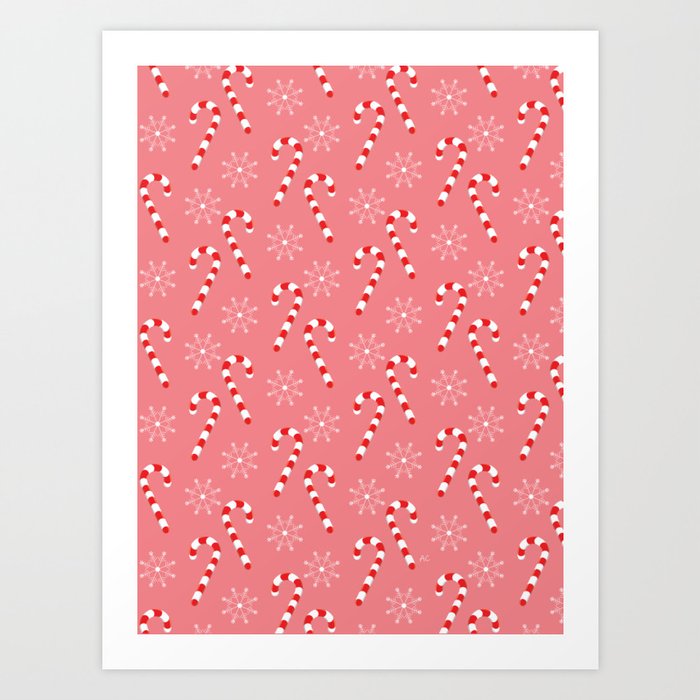 Candy Canes and Snowflakes Pattern Pink Art Print