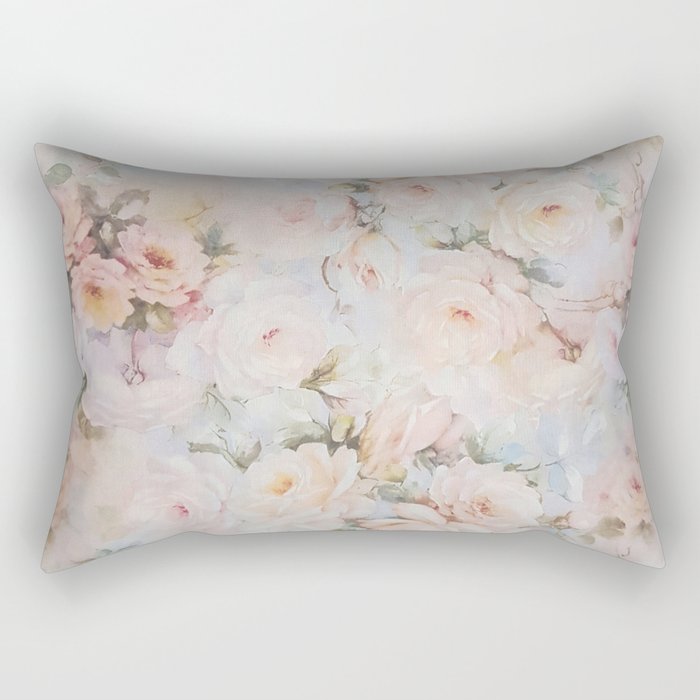 Vintage romantic blush pink ivory elegant rose floral Rectangular Pillow