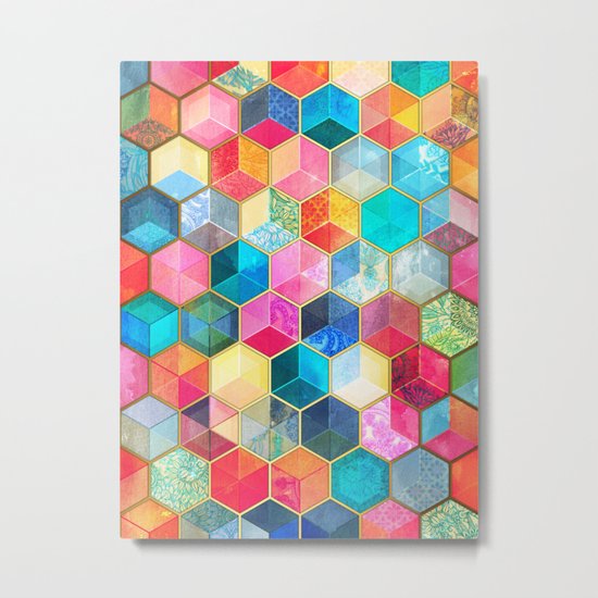 Crystal Bohemian Honeycomb Cubes - colorful hexagon pattern Metal Print