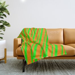 [ Thumbnail: Lime and Dark Orange Colored Stripes/Lines Pattern Throw Blanket ]