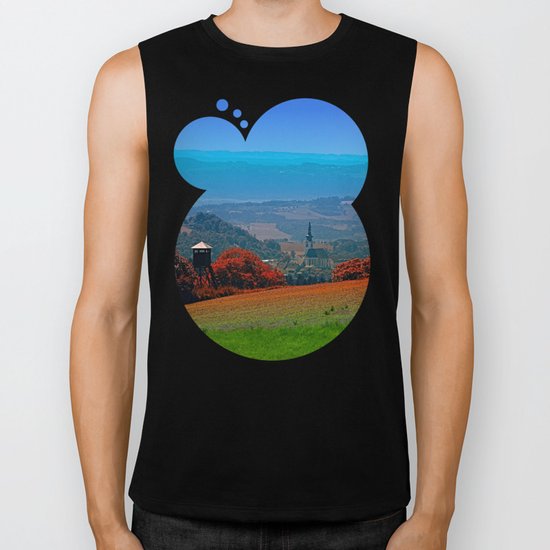 A hunting perch, a village and some vivid scenery Biker Tank