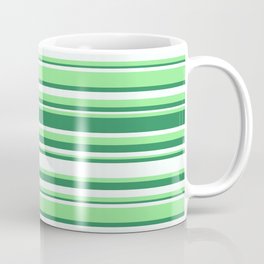 [ Thumbnail: Light Green, Sea Green & Mint Cream Colored Striped Pattern Coffee Mug ]