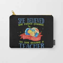 Female teacher heart quote globe teach Carry-All Pouch