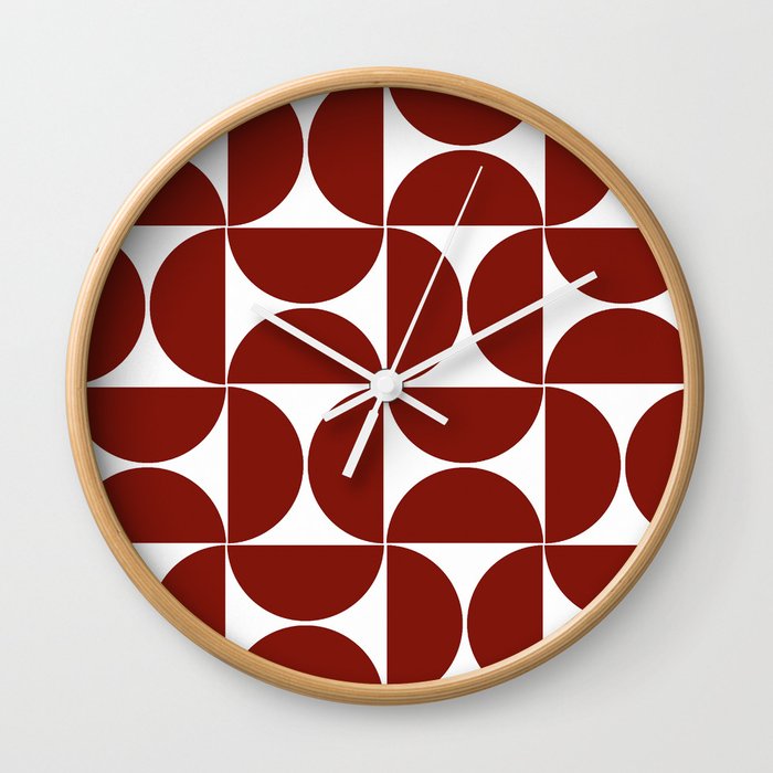Dark red mid century modern geometric shapes Wall Clock