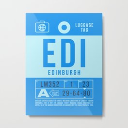 Luggage Tag B - EDI Edinburgh Scotland UK Metal Print | Scotland, Luggagetag, Airline, Boarding, Edi, Retro, 70S, Uk, Airport, Graphicdesign 