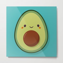 Cute Kawaii Avocado Metal Print | Adorable, Lovely, Vegetarian, Kawaii, Drawing, Chibi, Funny, Kawaiiavocado, Digital, Happy 
