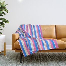 [ Thumbnail: Blue, Beige & Hot Pink Colored Pattern of Stripes Throw Blanket ]