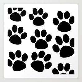 Puppy Paws Black Art Print | Pawprint, Blackandwhite, Digital, Painting, Paws, Puppy, Dog, Black And White 