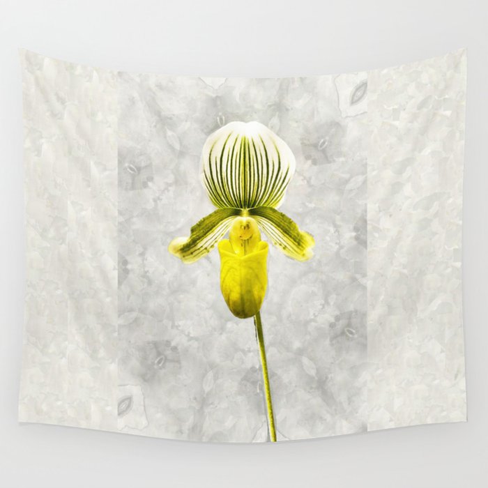 Yellow Lady - Yellow and Gray Floral Botanical Art Wall Tapestry