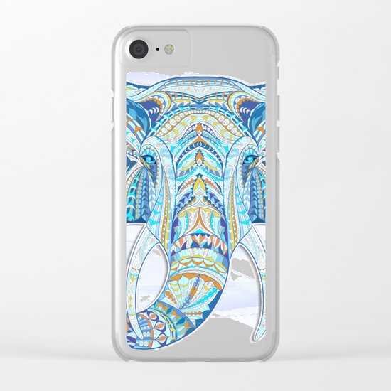 Blue Ethnic Elephant Clear iPhone Case