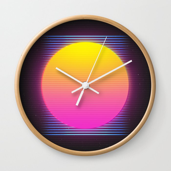 Retro 80's Neon Sunrise Wall Clock by Monolith Design | Society6