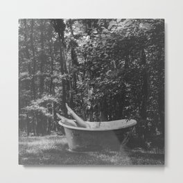 Back to nature; female with legs in the air out of vintage bear claw bathtub amid the wilderness and summer woods black and white photograph - photography - photographs Metal Print | Black And White, Photo, Empowerment, Nude, Intheair, Summer, Girlsrule, Photograph, Feet, Photographs 