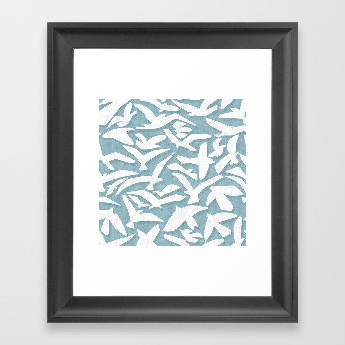 Abstract Seagulls on Summery Blue Framed Art Print