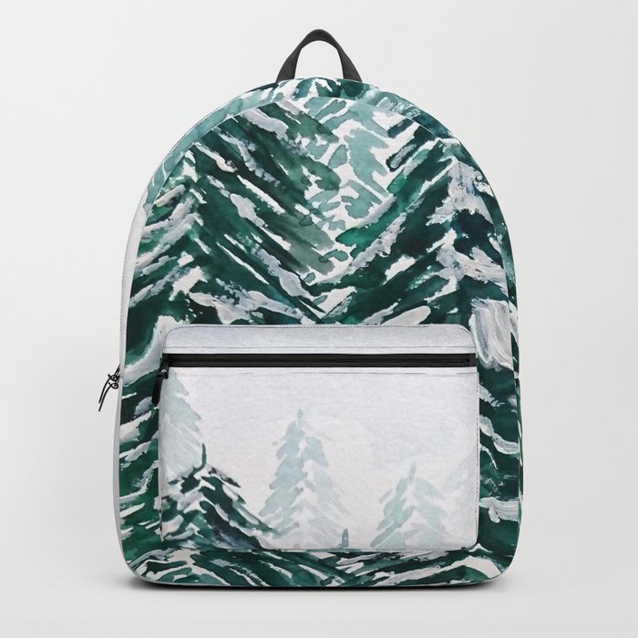 snowy pine forest in green Backpack