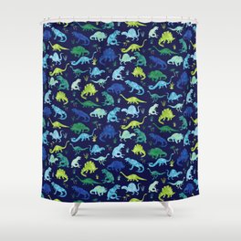 Watercolor Dinosaur Blue Green Dino Pattern Shower Curtain