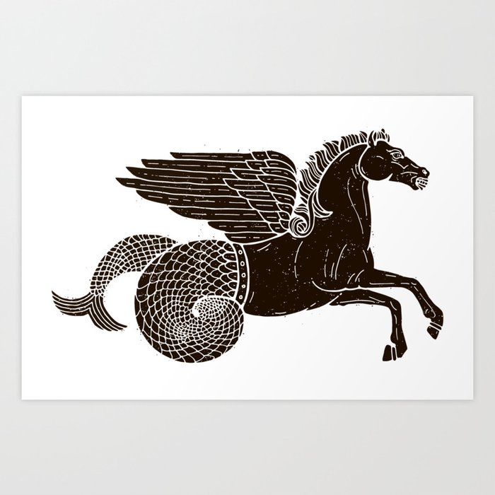 Hippocampus Sea Horse Myth Retro Vintage Rough Design Art Print