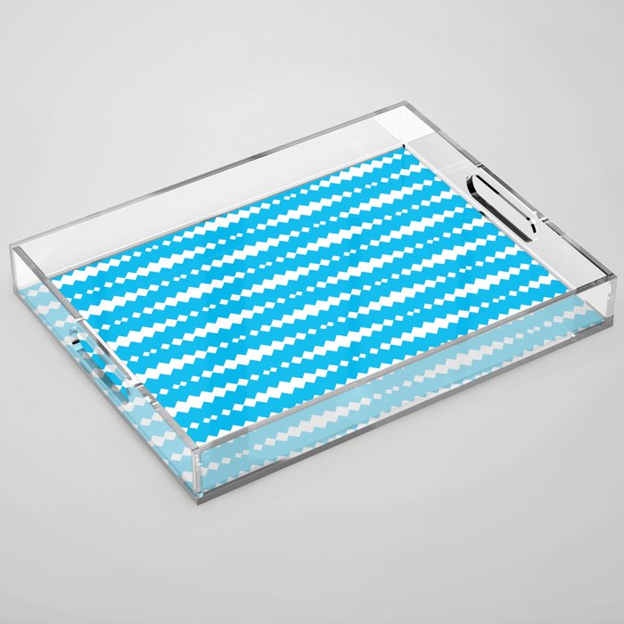 Turquoise and White Geometric Horizontal Striped Pattern Acrylic Tray