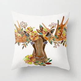 Floral Moose – Autumn Palette Throw Pillow