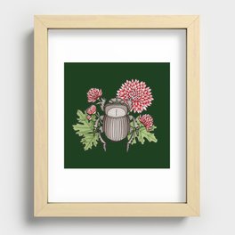 Beetle with Chrysanthemum - Dark Green Recessed Framed Print