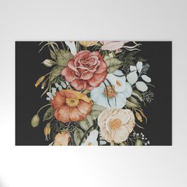 Roses and Poppies Bouquet on Charcoal Black Welcome Mat