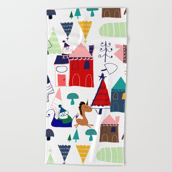 Christmas unicorn Beach Towel