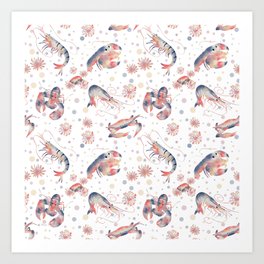 Happy Crustacean Pattern Art Print