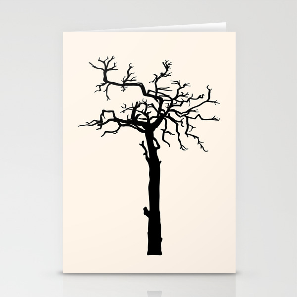 Single Black Silhouette Of The Old Tree Without Leaves Stationery
