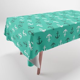 White and green anchors Tablecloth