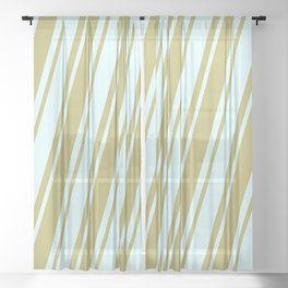 [ Thumbnail: Dark Khaki & Light Cyan Colored Pattern of Stripes Sheer Curtain ]