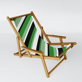 [ Thumbnail: Forest Green, Dark Sea Green, White & Black Colored Striped Pattern Sling Chair ]