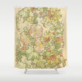 Alphonse Mucha - Anemones Apple Blossoms And Narcissis Shower Curtain
