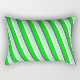 [ Thumbnail: Dark Orchid, Green, Light Cyan & Lime Colored Lined Pattern Rectangular Pillow ]