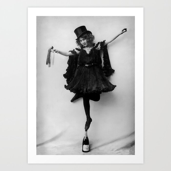 Champagne Bottle Dancer - Ballet, Ballerina black and white artistic photograph Art Print