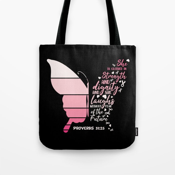 Breast Cancer Awareness Butterfly Tote Bag