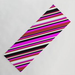 [ Thumbnail: Fuchsia, Red, Mint Cream, and Black Colored Pattern of Stripes Yoga Mat ]