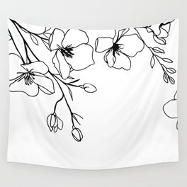 Minimalist Flower Line Art Black And White Wall Tapestry