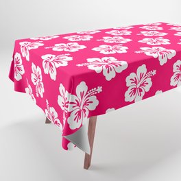 Bright Pink and White Hibiscus Pattern Tablecloth