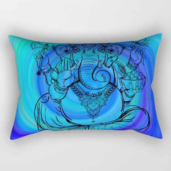 Lord Ganesha on Blue Spiral Rectangular Pillow