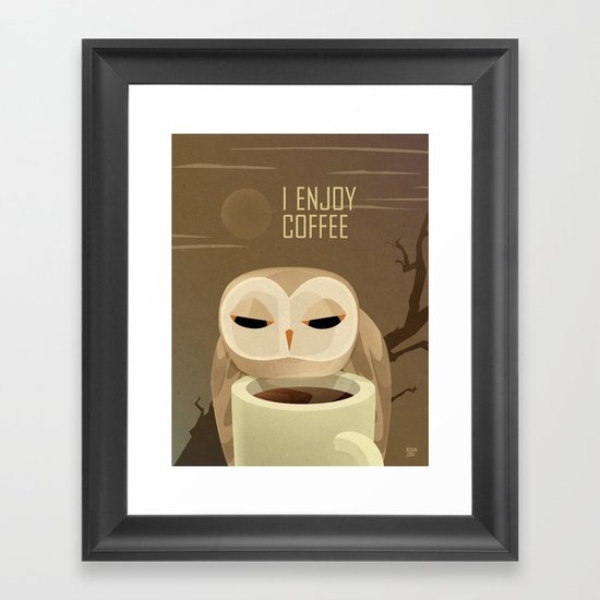 Owl Enjoys Coffee Framed Art Print