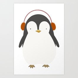 Cute penguin listening to music Art Print