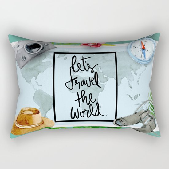 Lets Travel The World Quote Rectangular Pillow