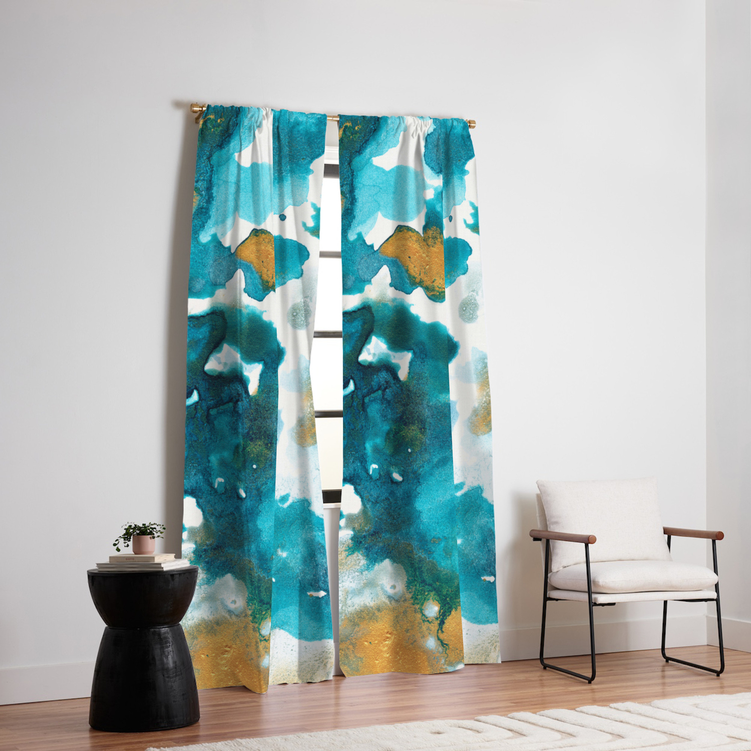 Aqua Teal Gold Abstract Painting 1 Ink Decor Art Society6
