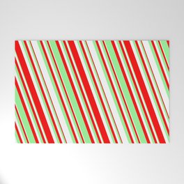 [ Thumbnail: Red, Green & White Colored Striped/Lined Pattern Welcome Mat ]