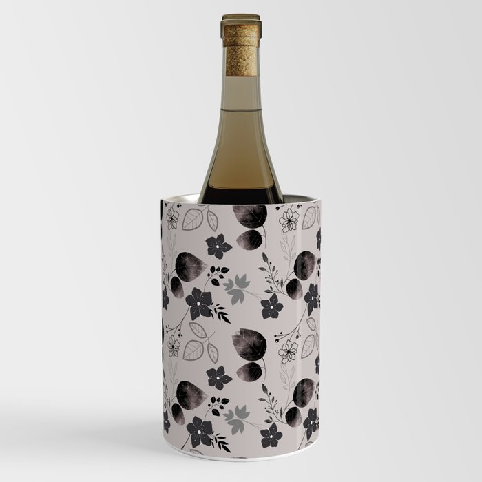 Whimsical Black Floral Pattern Wine Chiller