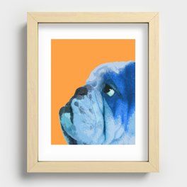 English bulldog portrait. Yellow pop art. Recessed Framed Print