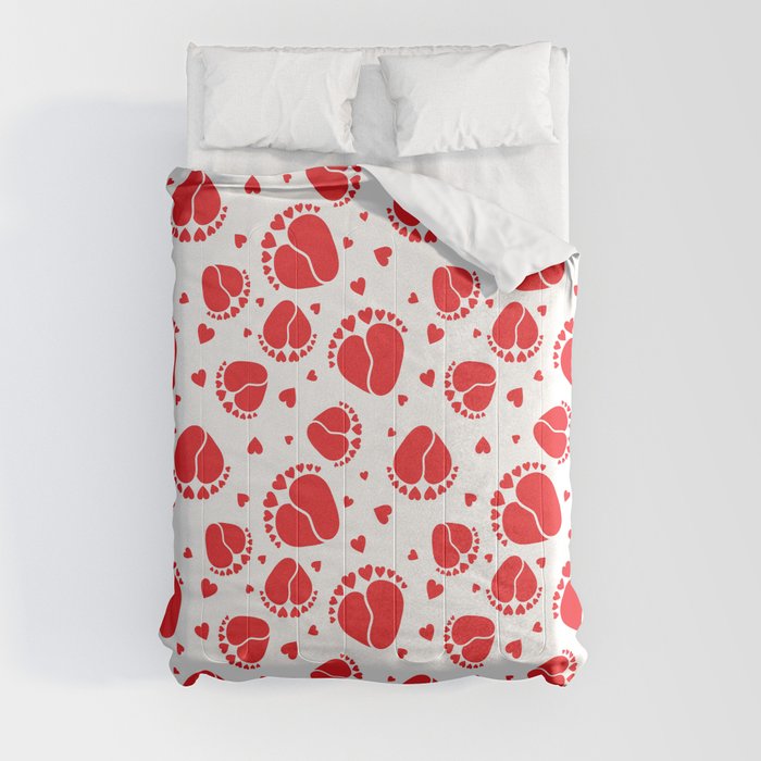Baby Feet and Hearts Seamless Pattern in red color Comforter