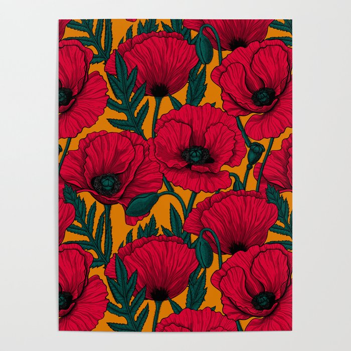 Red poppy garden    Poster